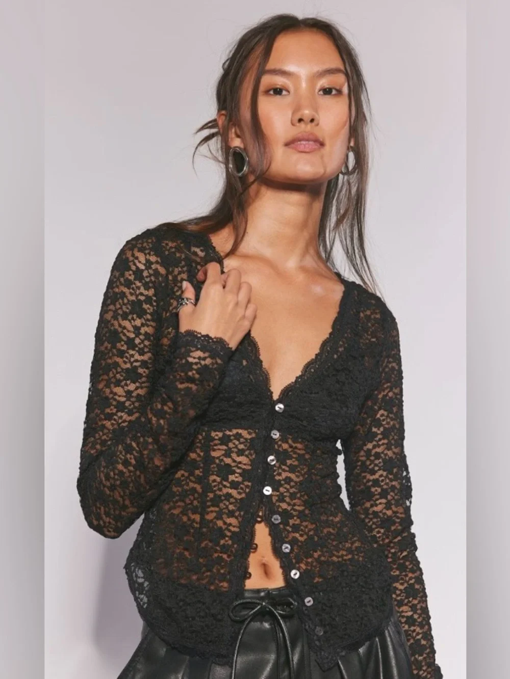 Free People ~ Lara Lace Top ~ S ~ Black ~ NWT** - Picture 12 of 12